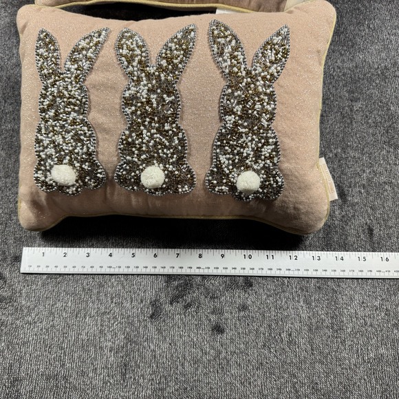 New Bella Lux Sequined Bunny Rabbit Pink Gold Trim Throw Pillow NWT - Picture 10 of 10